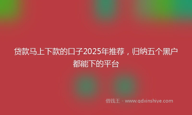 贷款马上下款的口子2025年推荐，归纳五个黑户都能下的平台