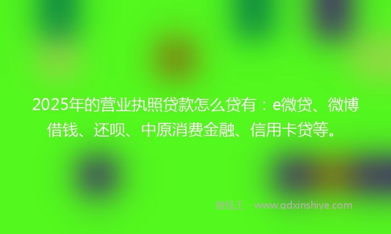 2025年的营业执照贷款怎么贷有：e微贷、微博借钱、还呗、中原消费金融、信用卡贷等。
