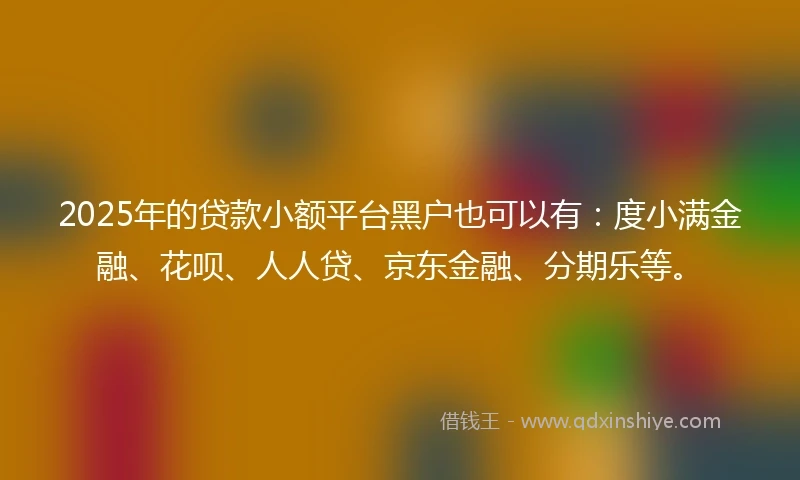 2025年的贷款小额平台黑户也可以有:度小满金融、花呗、人人贷、京东金融、分期乐等。