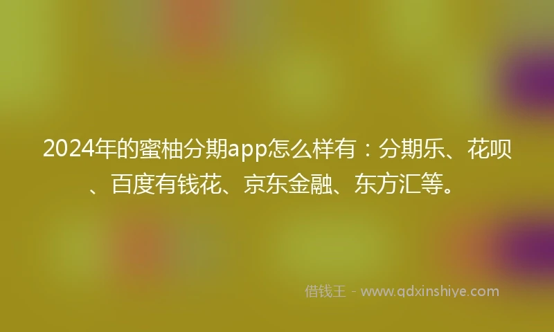 2024年的蜜柚分期app怎么样有：分期乐、花呗、百度有钱花、京东金融、东方汇等。