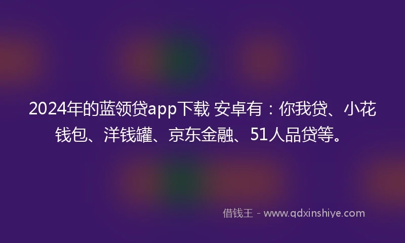 2024年的蓝领贷app下载 安卓有：你我贷、小花钱包、洋钱罐、京东金融、51人品贷等。