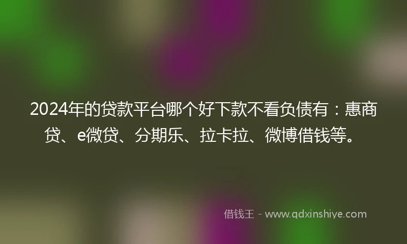 2024年的贷款平台哪个好下款不看负债有：惠商贷、e微贷、分期乐、拉卡拉、微博借钱等。
