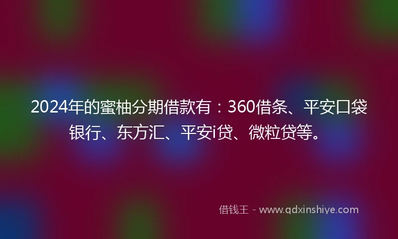 2024年的蜜柚分期借款有：360借条、平安口袋银行、东方汇、平安i贷、微粒贷等。