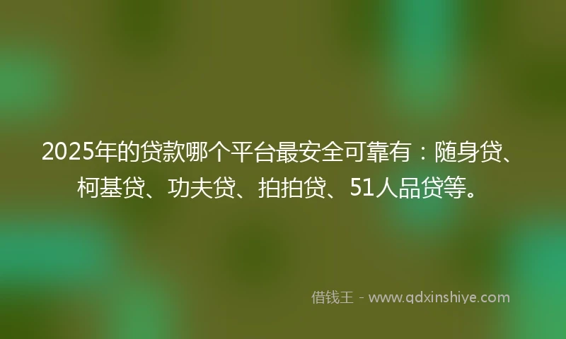 2025年的贷款哪个平台最安全可靠有：随身贷、柯基贷、功夫贷、拍拍贷、51人品贷等。