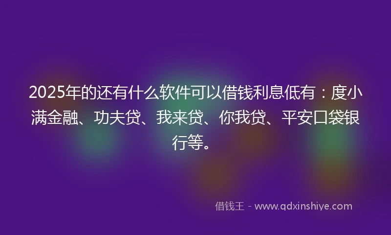 2025年的还有什么软件可以借钱利息低有：度小满金融、功夫贷、我来贷、你我贷、平安口袋银行等。