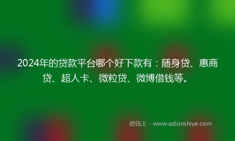 2024年的贷款平台哪个好下款有：随身贷、惠商贷、超人卡、微粒贷、微博借钱等。
