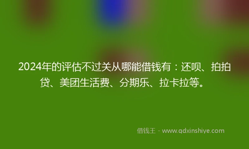 2024年的评估不过关从哪能借钱有：还呗、拍拍贷、美团生活费、分期乐、拉卡拉等。