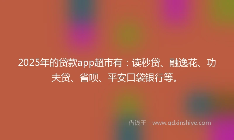 2025年的贷款app超市有：读秒贷、融逸花、功夫贷、省呗、平安口袋银行等。