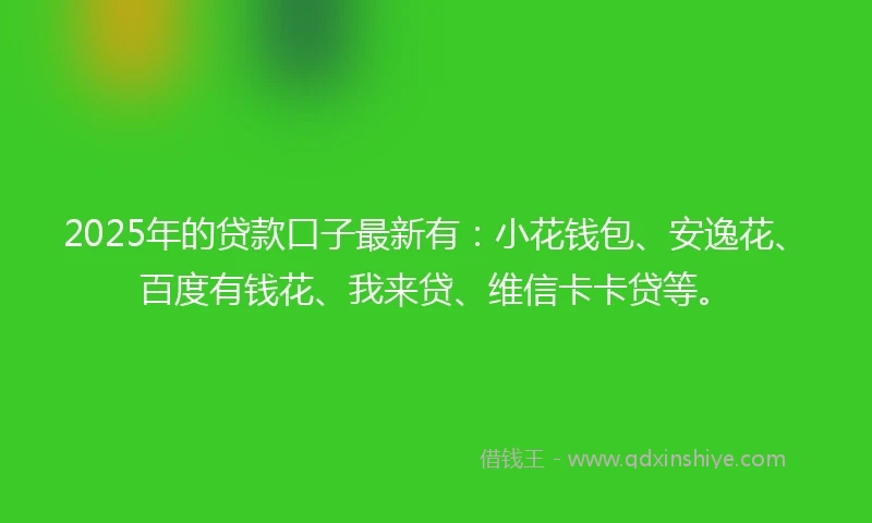 2025年的贷款口子最新有:小花钱包、安逸花、百度有钱花、我来贷、维信卡卡贷等。