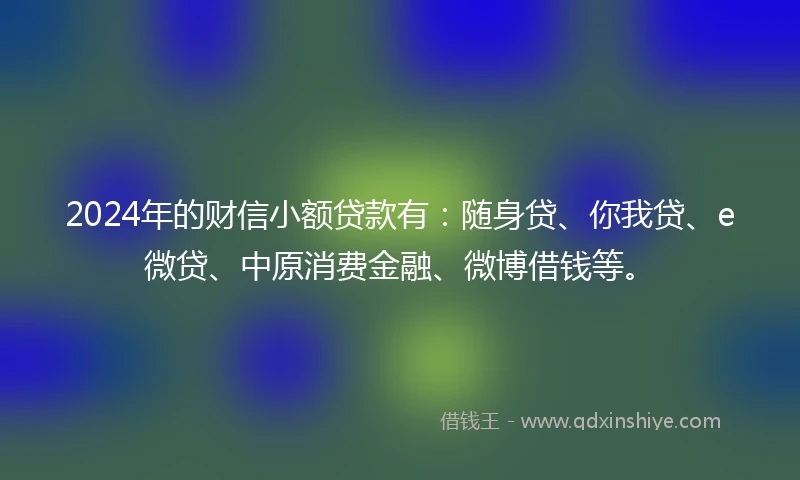 2024年的财信小额贷款有：随身贷、你我贷、e微贷、中原消费金融、微博借钱等。