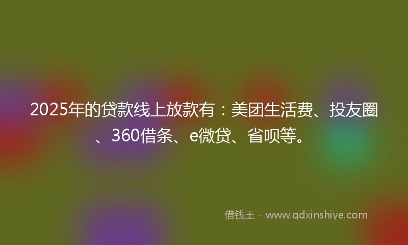 2025年的贷款线上放款有：美团生活费、投友圈、360借条、e微贷、省呗等。