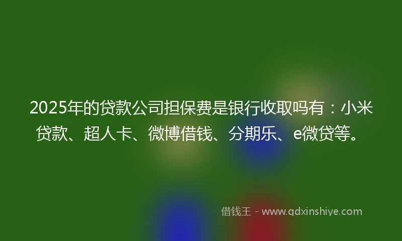 2025年的贷款公司担保费是银行收取吗有：小米贷款、超人卡、微博借钱、分期乐、e微贷等。