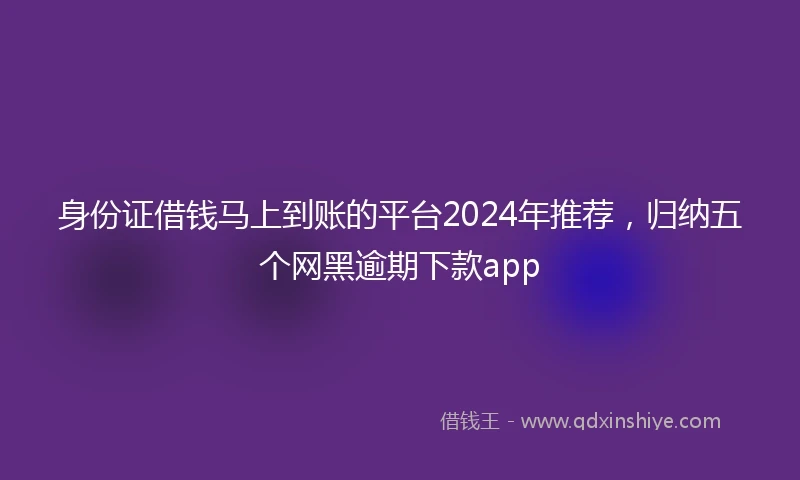 身份证借钱马上到账的平台2024年推荐，归纳五个网黑逾期下款app