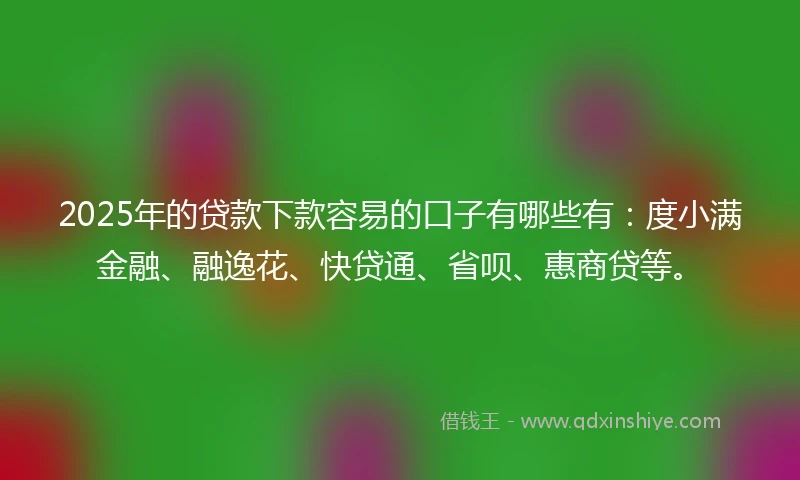 2025年的贷款下款容易的口子有哪些有：度小满金融、融逸花、快贷通、省呗、惠商贷等。