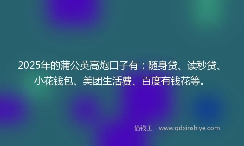 2025年的蒲公英高炮口子有：随身贷、读秒贷、小花钱包、美团生活费、百度有钱花等。