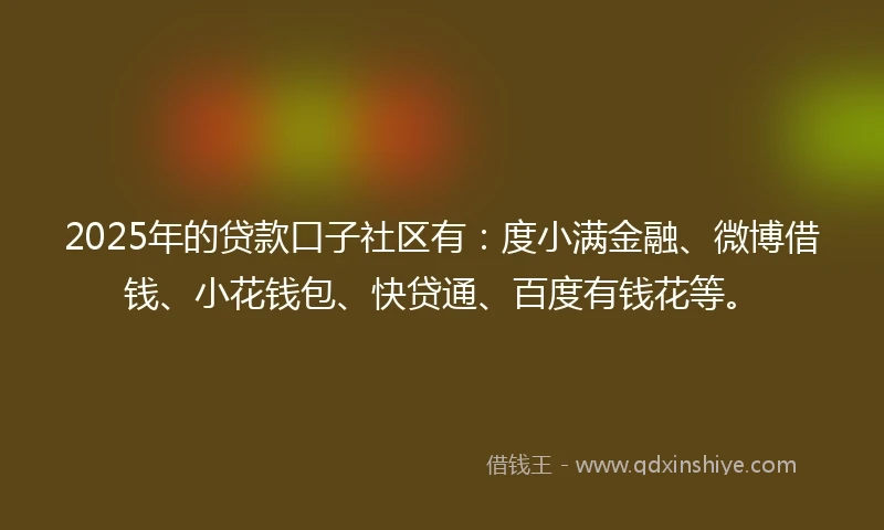 2025年的贷款口子社区有：度小满金融、微博借钱、小花钱包、快贷通、百度有钱花等。