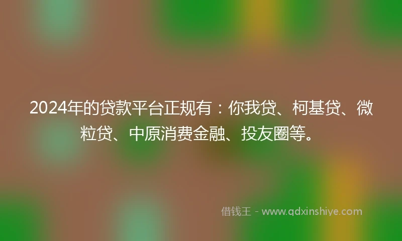 2024年的贷款平台正规有：你我贷、柯基贷、微粒贷、中原消费金融、投友圈等。