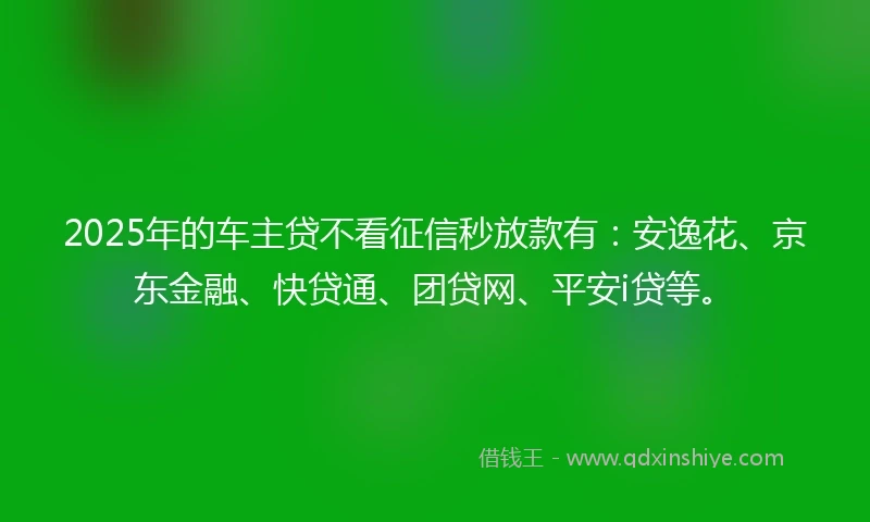 2025年的车主贷不看征信秒放款有：安逸花、京东金融、快贷通、团贷网、平安i贷等。