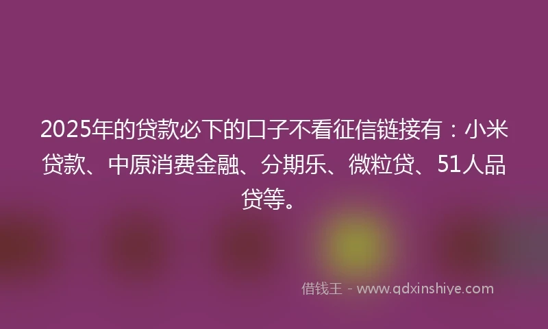 2025年的贷款必下的口子不看征信链接有：小米贷款、中原消费金融、分期乐、微粒贷、51人品贷等。