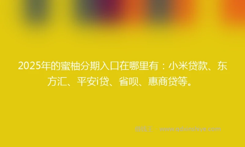 2025年的蜜柚分期入口在哪里有：小米贷款、东方汇、平安i贷、省呗、惠商贷等。