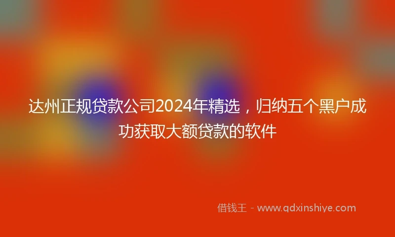 达州正规贷款公司2024年精选，归纳五个黑户成功获取大额贷款的软件