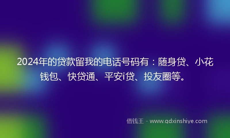 2024年的贷款留我的电话号码有：随身贷、小花钱包、快贷通、平安i贷、投友圈等。