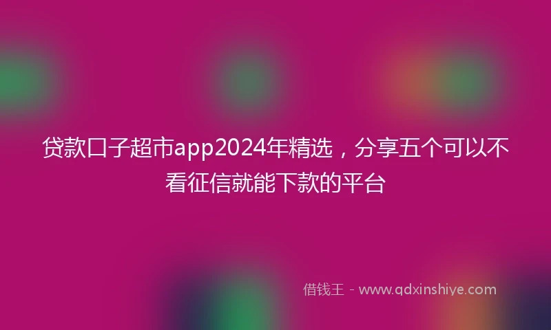 贷款口子超市app2024年精选，分享五个可以不看征信就能下款的平台