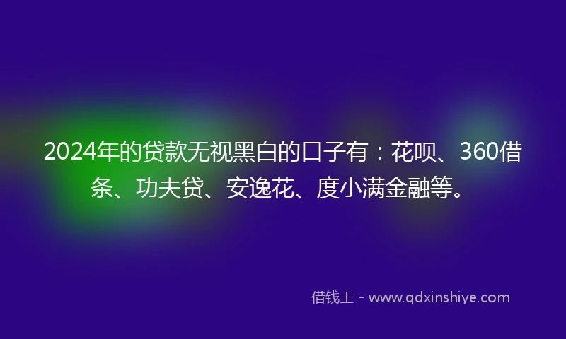 2024年的贷款无视黑白的口子有：花呗、360借条、功夫贷、安逸花、度小满金融等。