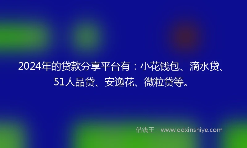 2024年的贷款分享平台有：小花钱包、滴水贷、51人品贷、安逸花、微粒贷等。