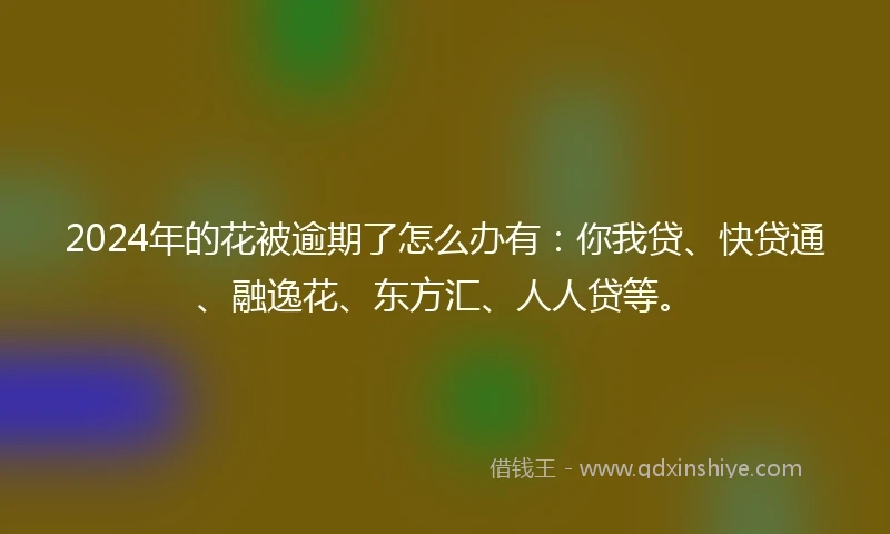 2024年的花被逾期了怎么办有：你我贷、快贷通、融逸花、东方汇、人人贷等。