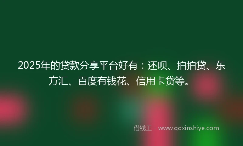 2025年的贷款分享平台好有：还呗、拍拍贷、东方汇、百度有钱花、信用卡贷等。