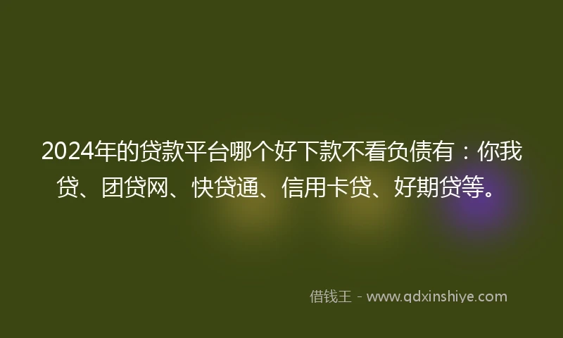 2024年的贷款平台哪个好下款不看负债有：你我贷、团贷网、快贷通、信用卡贷、好期贷等。