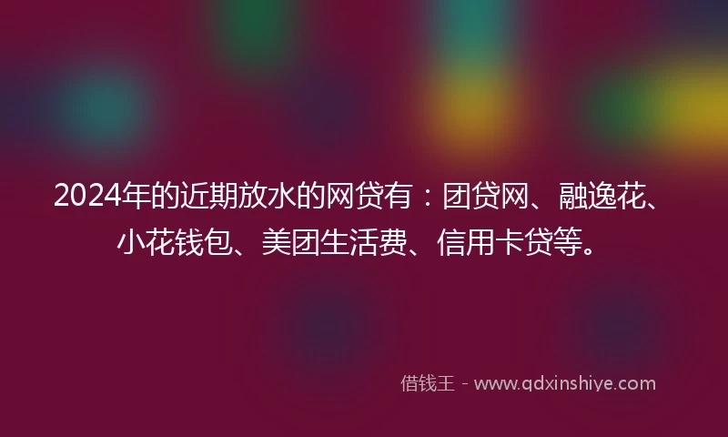 2024年的近期放水的网贷有:团贷网、融逸花、小花钱包、美团生活费、信用卡贷等。