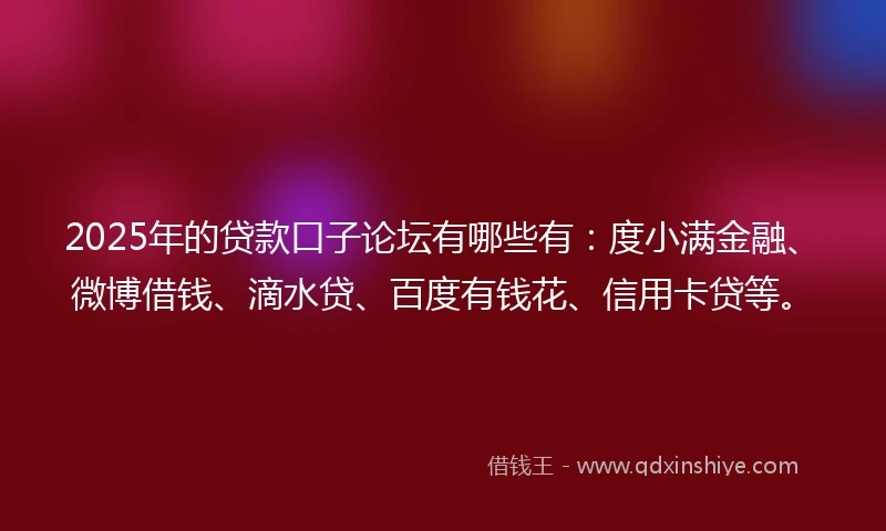 2025年的贷款口子论坛有哪些有：度小满金融、微博借钱、滴水贷、百度有钱花、信用卡贷等。