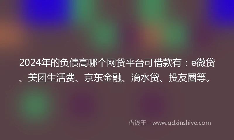 2024年的负债高哪个网贷平台可借款有：e微贷、美团生活费、京东金融、滴水贷、投友圈等。