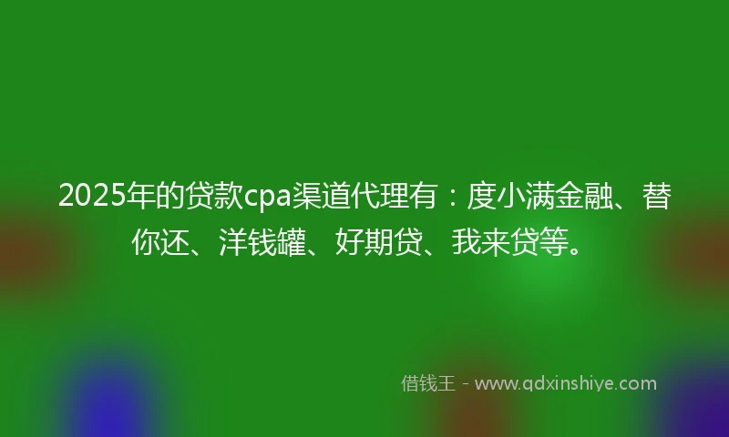 2025年的贷款cpa渠道代理有：度小满金融、替你还、洋钱罐、好期贷、我来贷等。