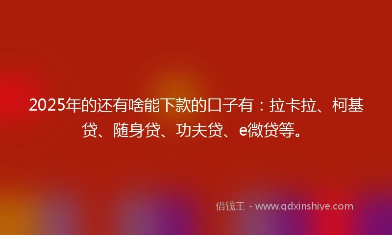 2025年的还有啥能下款的口子有：拉卡拉、柯基贷、随身贷、功夫贷、e微贷等。