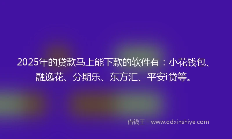 2025年的贷款马上能下款的软件有：小花钱包、融逸花、分期乐、东方汇、平安i贷等。