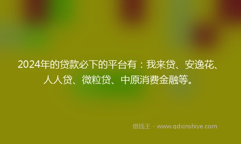 2024年的贷款必下的平台有：我来贷、安逸花、人人贷、微粒贷、中原消费金融等。