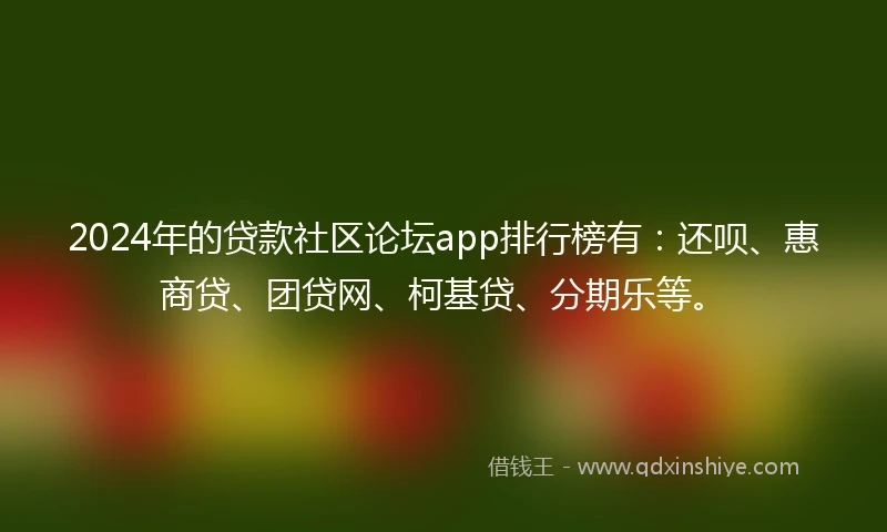 2024年的贷款社区论坛app排行榜有：还呗、惠商贷、团贷网、柯基贷、分期乐等。