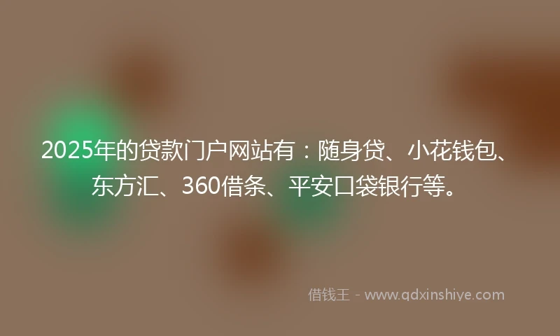 2025年的贷款门户网站有：随身贷、小花钱包、东方汇、360借条、平安口袋银行等。