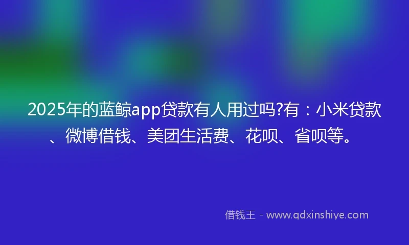 2025年的蓝鲸app贷款有人用过吗?有：小米贷款、微博借钱、美团生活费、花呗、省呗等。