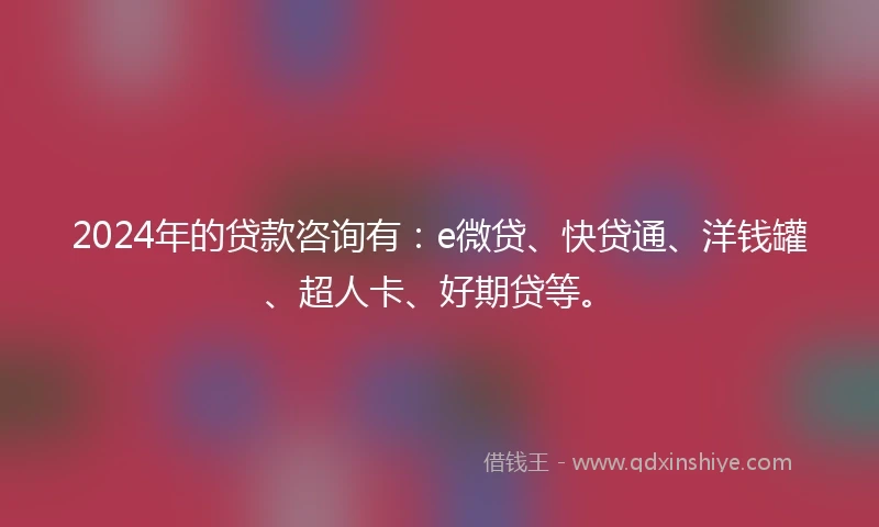 2024年的贷款咨询有：e微贷、快贷通、洋钱罐、超人卡、好期贷等。