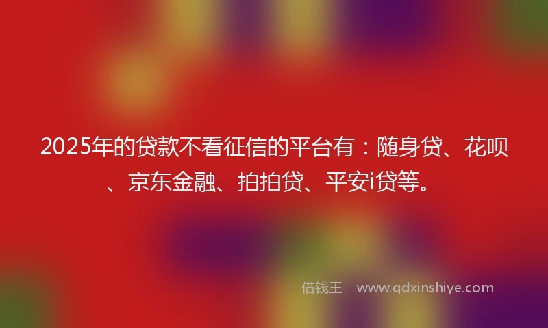 2025年的贷款不看征信的平台有：随身贷、花呗、京东金融、拍拍贷、平安i贷等。