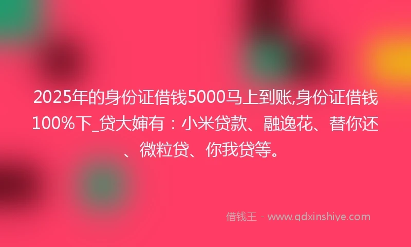 2025年的身份证借钱5000马上到账,身份证借钱100%下_贷大婶有：小米贷款、融逸花、替你还、微粒贷、你我贷等。