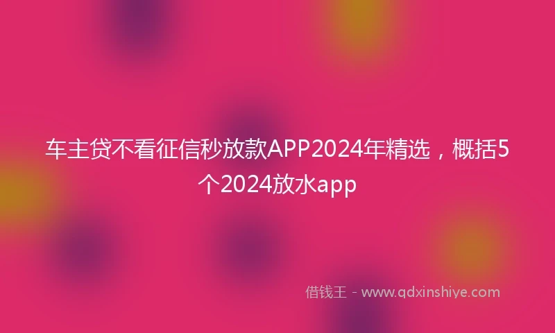车主贷不看征信秒放款APP2024年精选，概括5个2024放水app