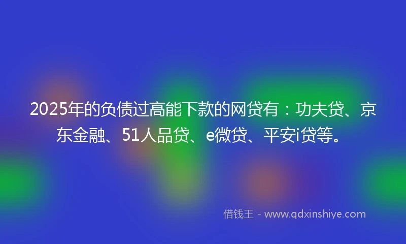 2025年的负债过高能下款的网贷有：功夫贷、京东金融、51人品贷、e微贷、平安i贷等。