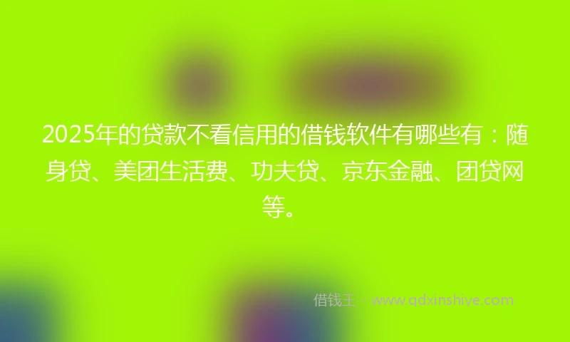 2025年的贷款不看信用的借钱软件有哪些有：随身贷、美团生活费、功夫贷、京东金融、团贷网等。
