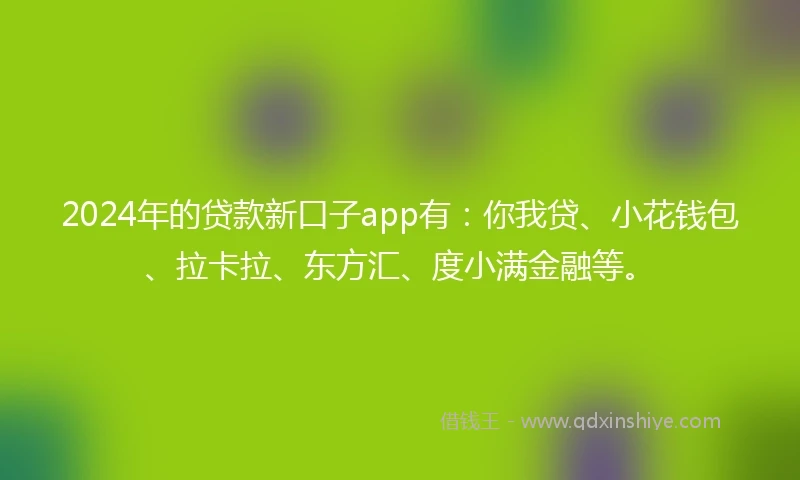 2024年的贷款新口子app有：你我贷、小花钱包、拉卡拉、东方汇、度小满金融等。