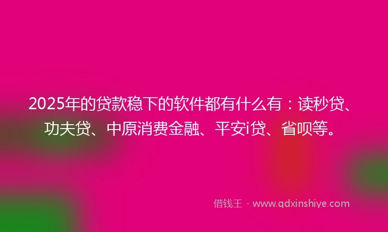 2025年的贷款稳下的软件都有什么有：读秒贷、功夫贷、中原消费金融、平安i贷、省呗等。